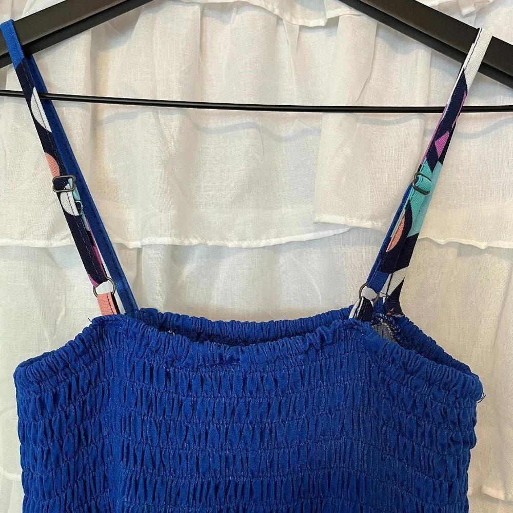 India Boutique Blue Polyester Smock Butterfly Dress w/ Adjustable Straps - Picture 2 of 8